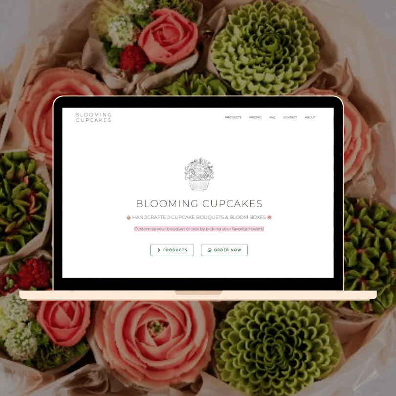 Site vitrine de Blooming Cupcakes (basé en Afrique du Sud)