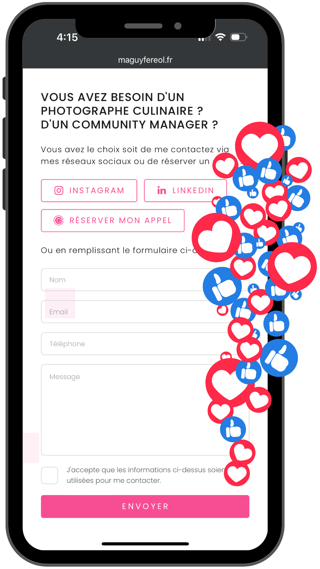 Apercu d'une page de contact sur smartphone