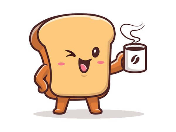Illustration d'un toast qui tient une tasse de café